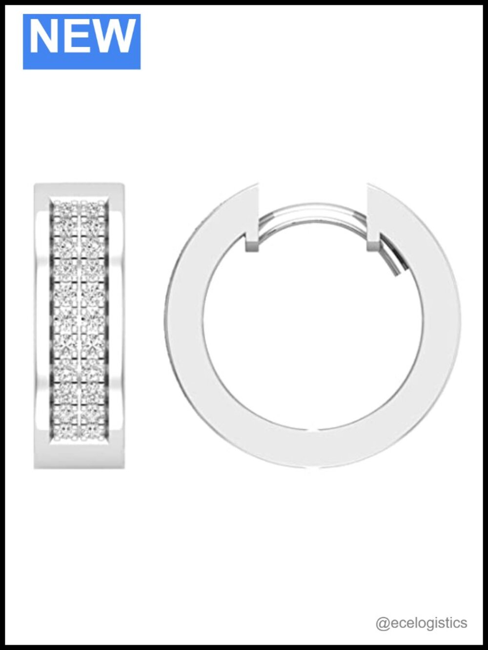 Sterling Silver Natural Diamond Hinged Hoop Earrings Unisex